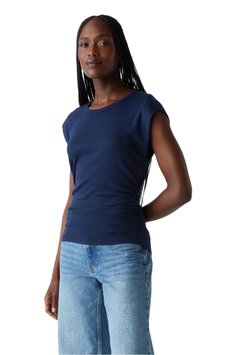 Joni Crew Neck Power Shoulder Top