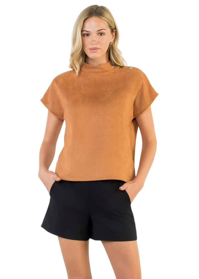 Button Detail SS Suede Top