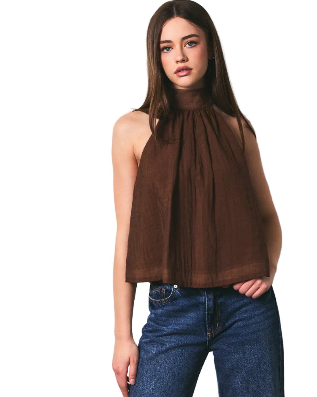 Bow Detail Halter Neck Flare Top