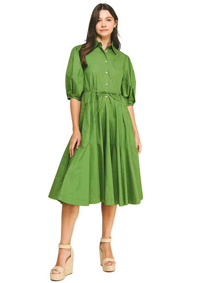 Button Down Tiered Midi Dress