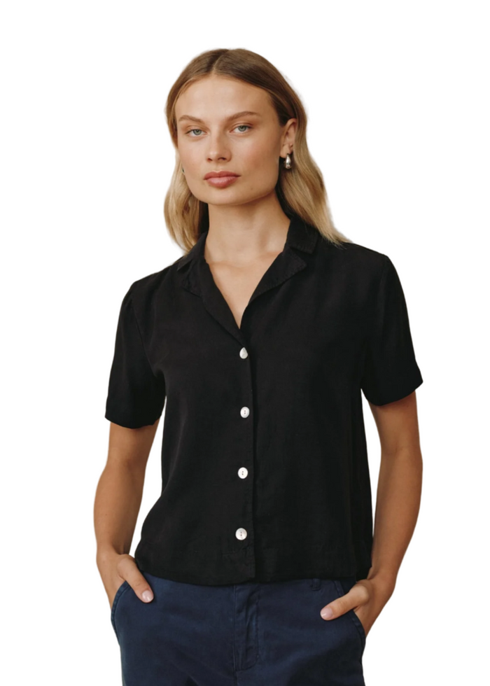 Short Sleeve Flowy Button Down - Vintage Black