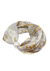 Pearl Magnet Floral Print Scarf Necklace