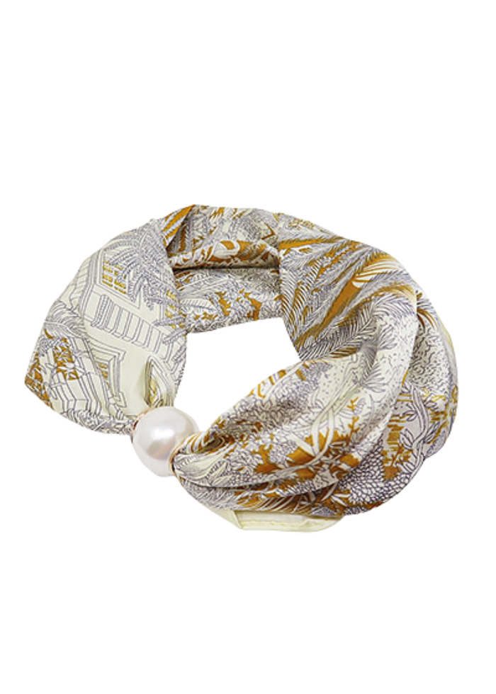 Pearl Magnet Floral Print Scarf Necklace