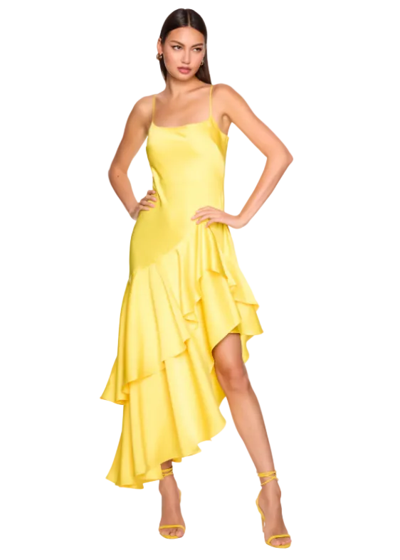 Satin Double Ruffle High Low Dress