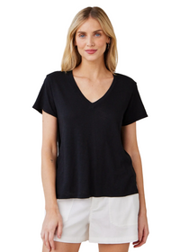 Side Slit V-Neck Tee - Black
