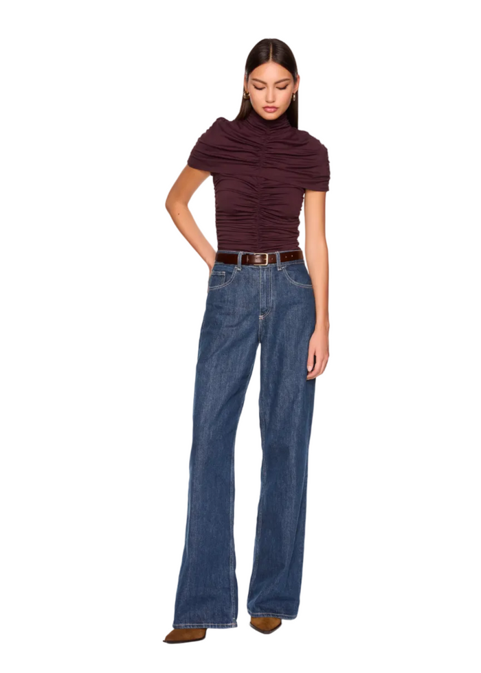 Mock Neck Overlay Gathered Top