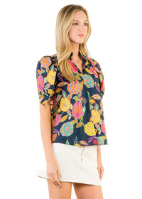 Short Sleeve Floral Pattern V-Neck Top