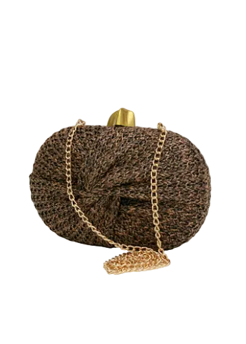 Front Twist Straw Clutch-Dark Brown
