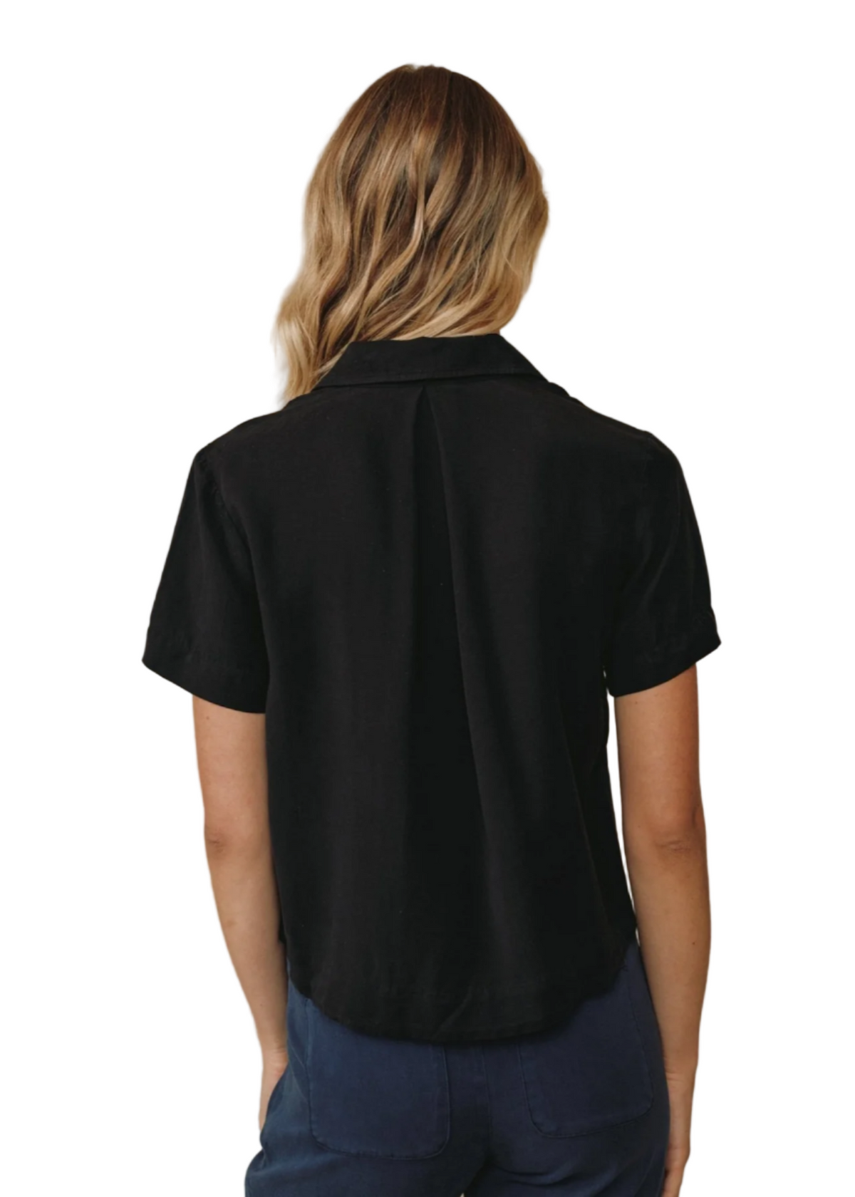 Short Sleeve Flowy Button Down - Vintage Black