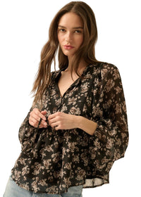 Floral Chiffon Tie-Neck Babydoll Top