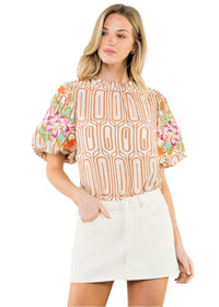 Camilla Flower Puff Sleeve Print Top