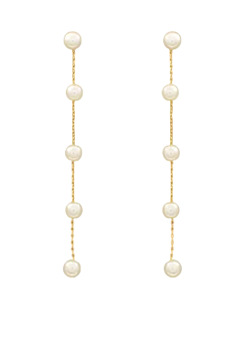 Brass Pearl Chain Drop Earrings-Cream/Gold