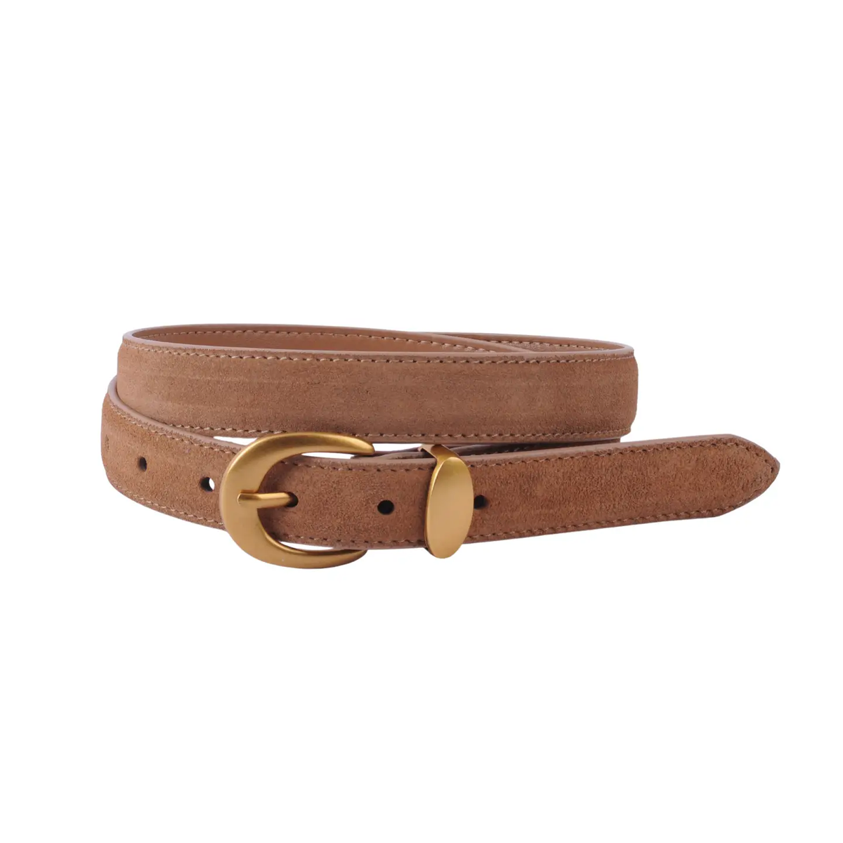 Suede Belt with Gold Curve Buckle