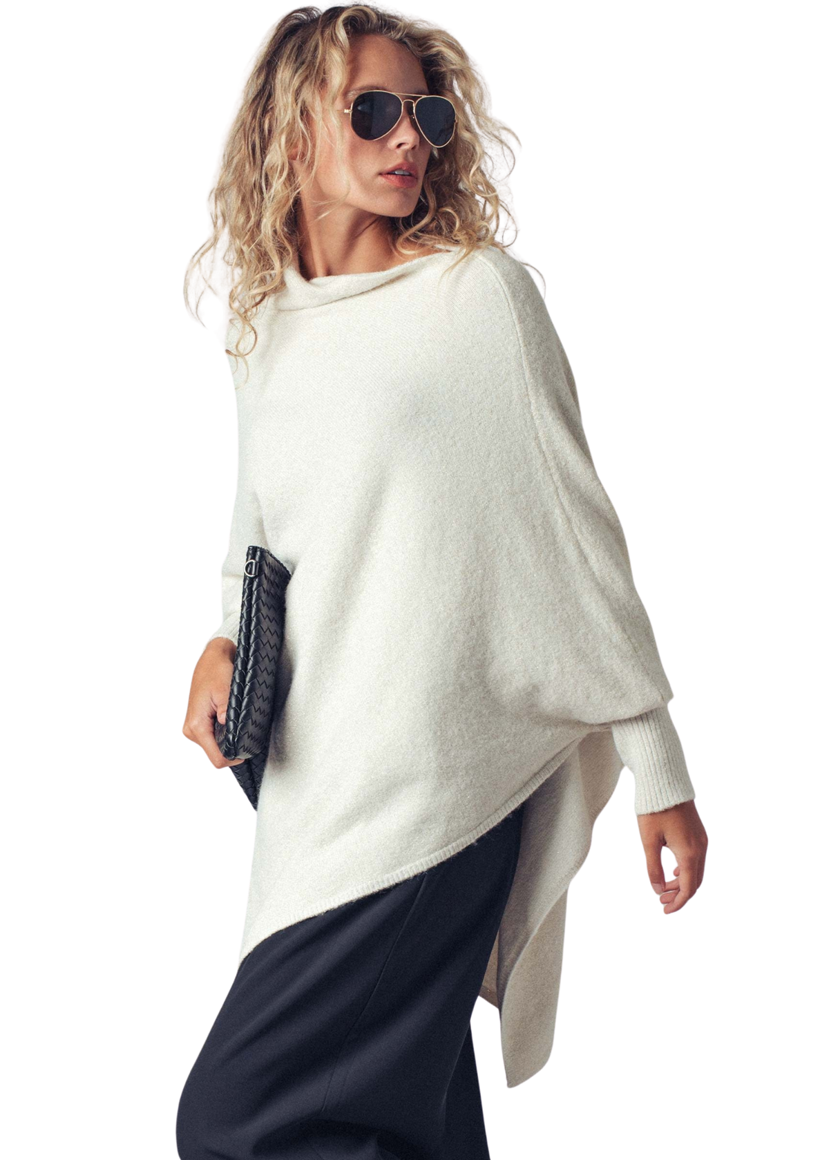 Asymmetrical Drape Knit Poncho Sweater