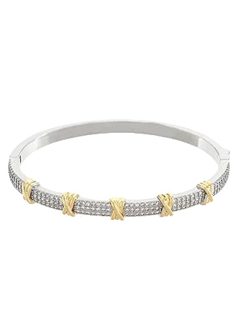 Pave CZ X Station Bangle Bracelet - Rhodium/Gold
