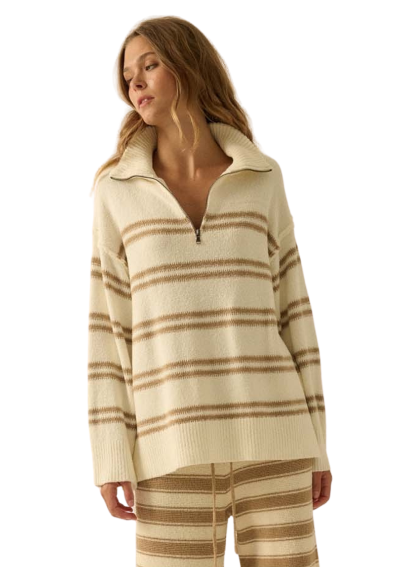 Striped Knit Quarter-Zip Sweater