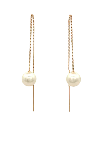 Pearl & Bar Ends Chain Drop Earrings-Gold/Cream