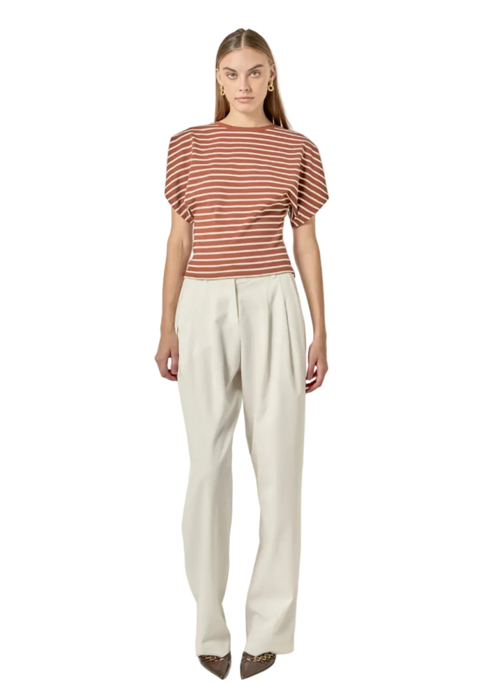 Wing Sleeve Striped Knit Top