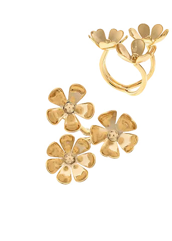 3 Flower Open Ring - Gold