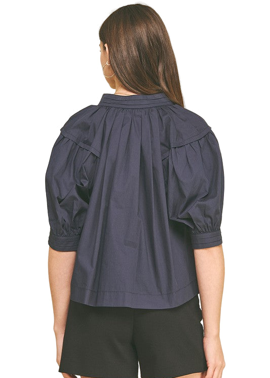 Balloon Sleeve V Neck Blouse