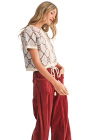 Floral Short Sleeve Sweater Cardigan