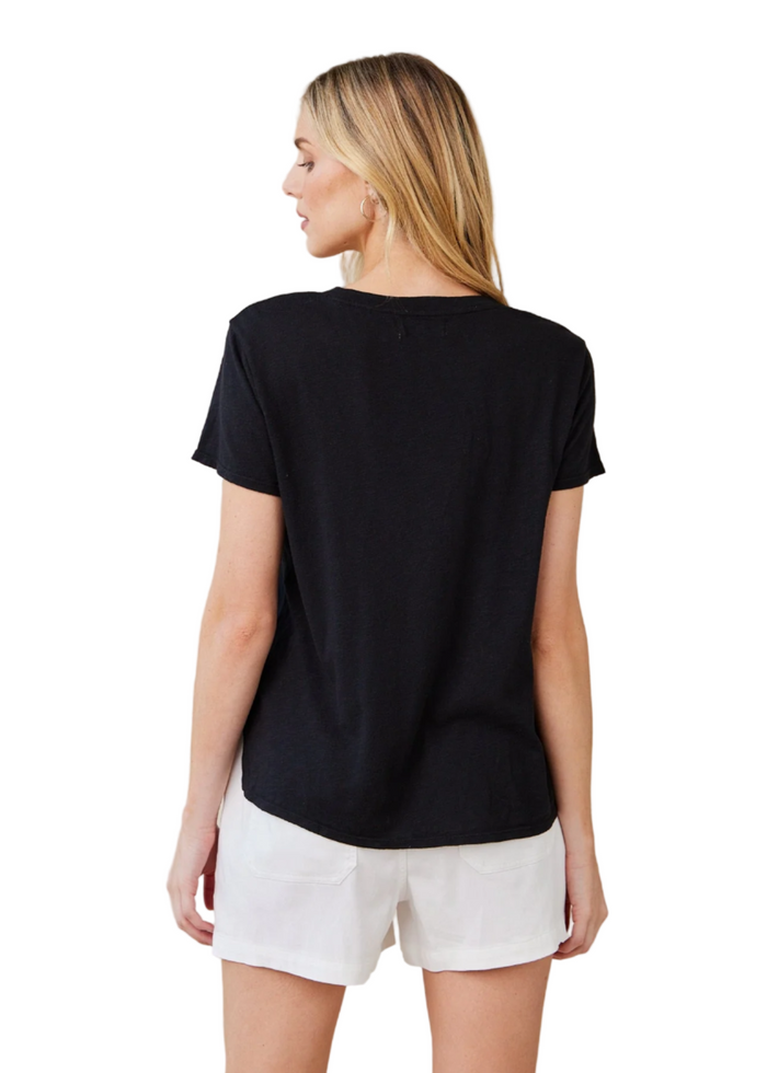 Side Slit V-Neck Tee - Black