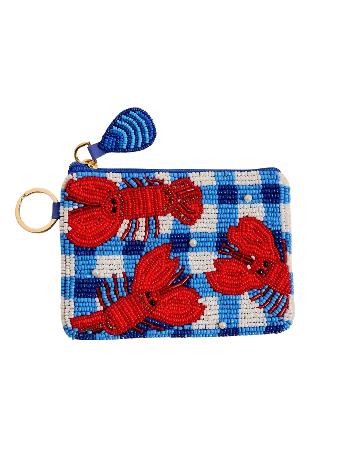 Handcrafted Beaded Pouch - Lobsters & Pearls