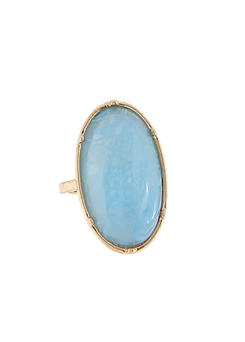 Color Resin Oval Stone Ring - Blue/Gold