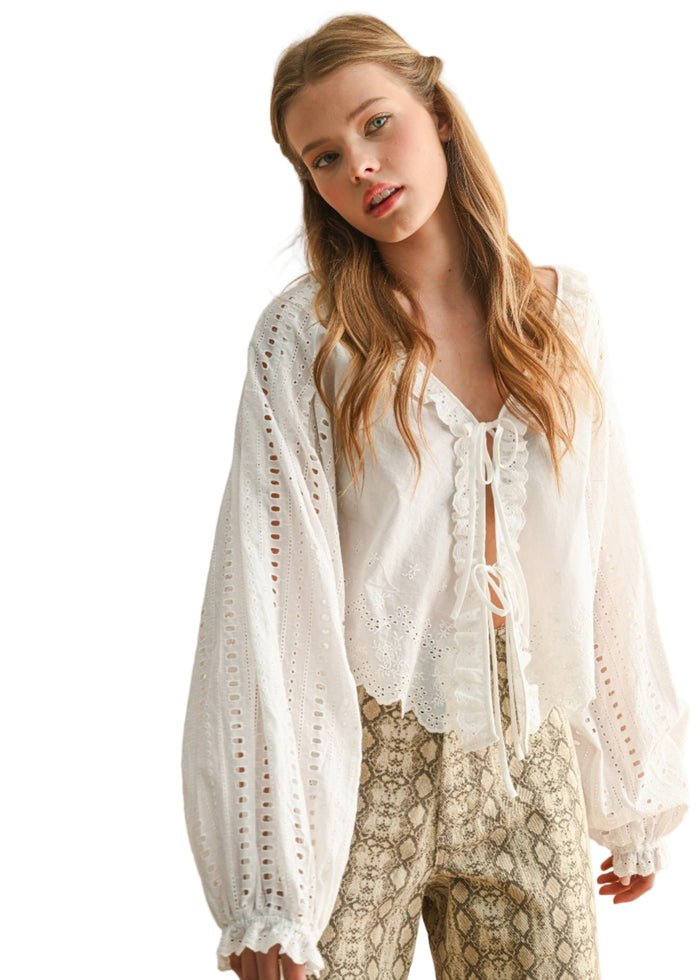 Embroidery Detail Long Sleeve Blouse