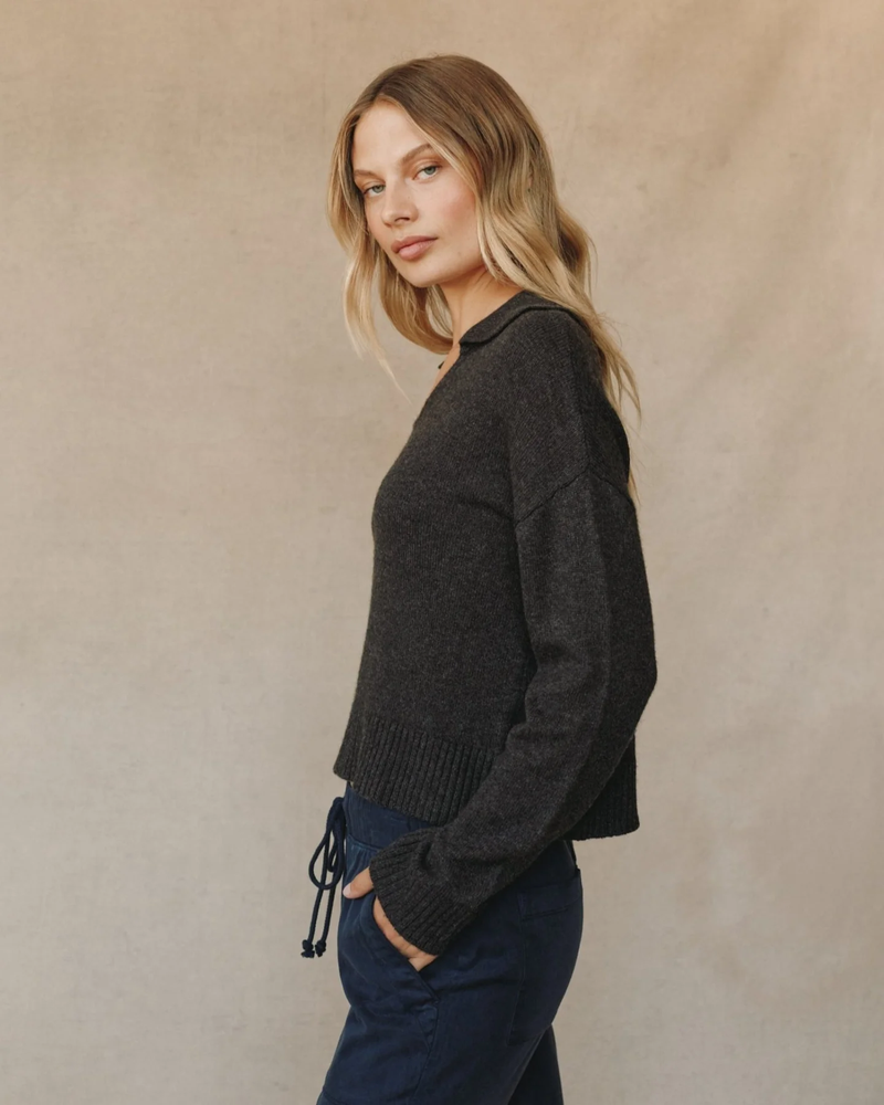 Pullover Sweater w/ Collar, Heather Grey