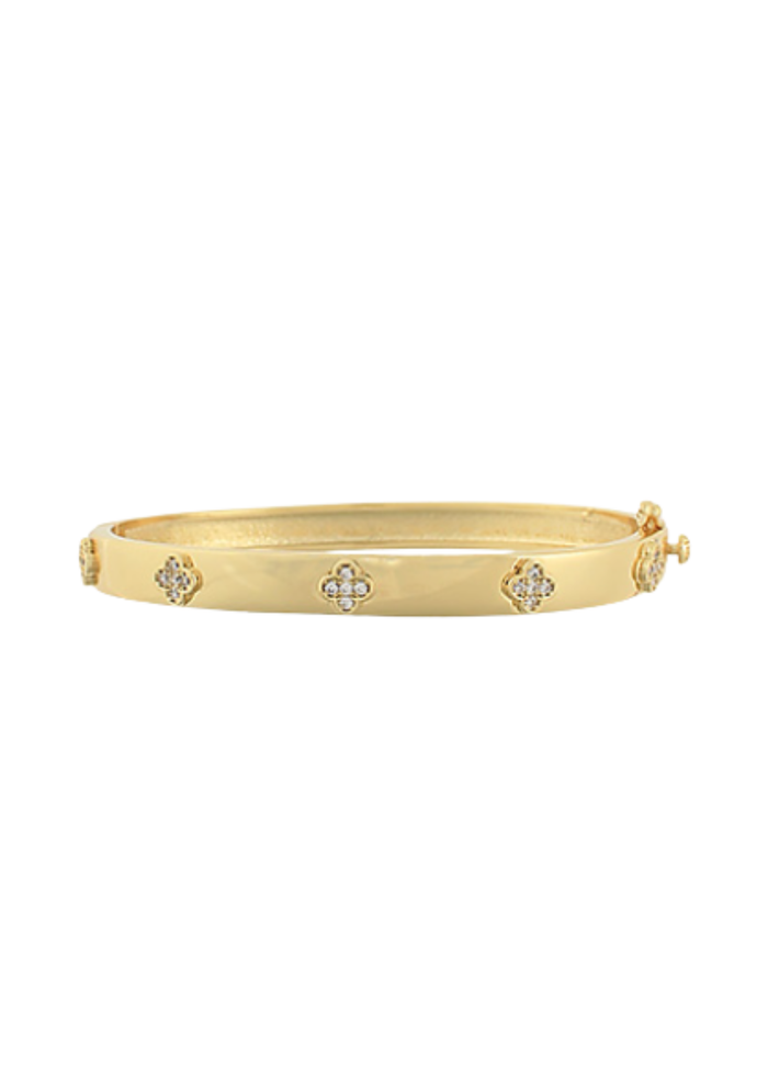 CZ Clover Station Brass Bracelet