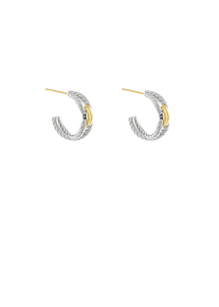 Twotone Accented Bar Stud Hoops - Twotone