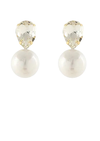 Pearl & Teardrop Stone Earrings - Cream/Clear