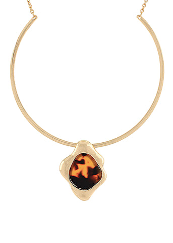 Geometric Oval Pendant Wire Choker Set