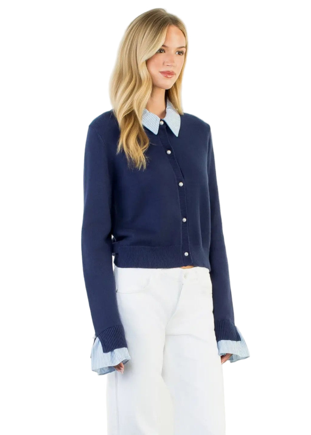 Pearl Button Collared Knit Top