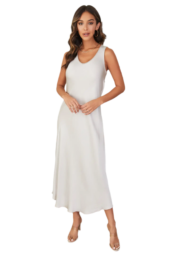 Silk V-Neck Sleeveless Maxi Dress