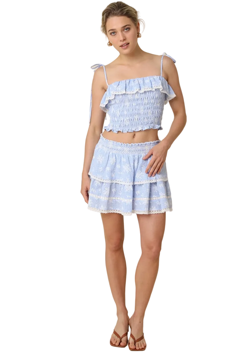 Ellie Blue Smocked Ruffle Crop Top