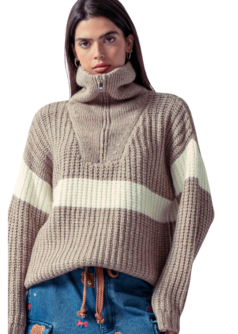 Chunky Half-zip Sweater With Stripe