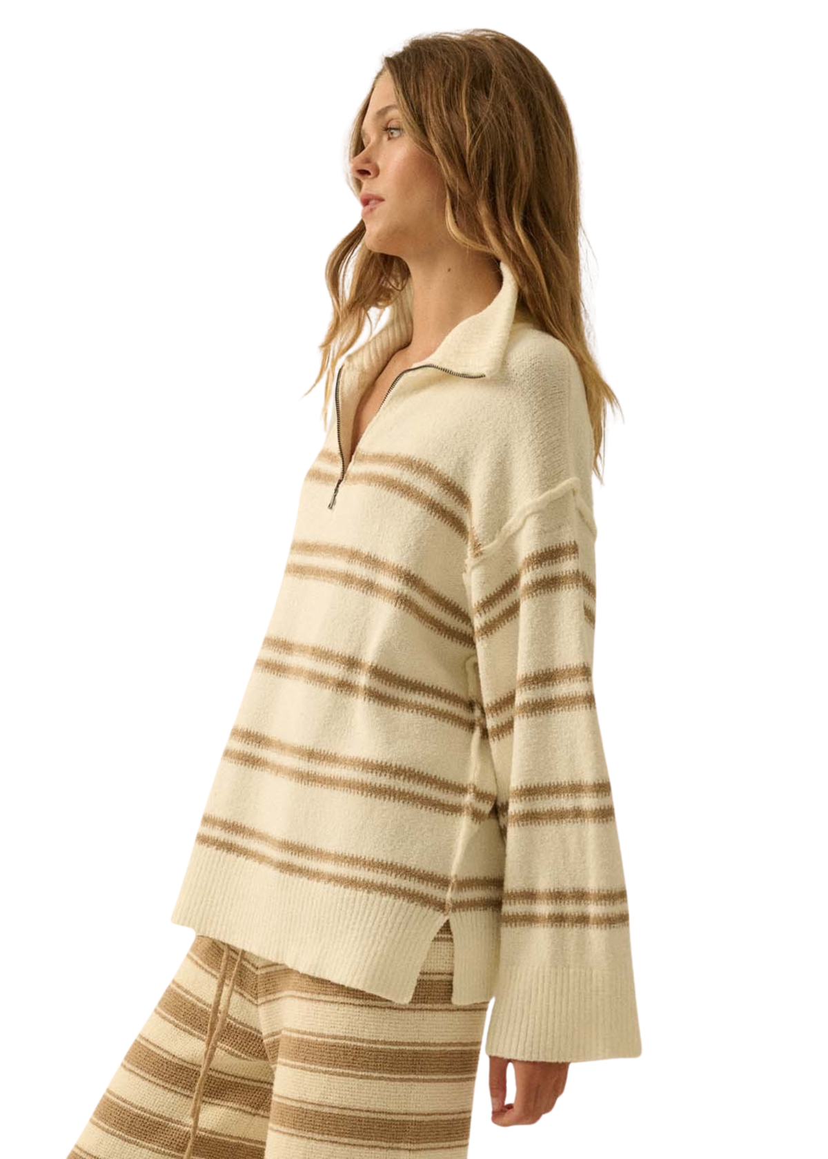 Striped Knit Quarter-Zip Sweater