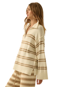 Striped Knit Quarter-Zip Sweater
