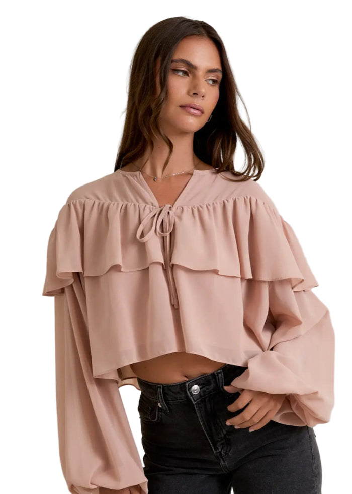Round Neck Ruffled Crop Blouse