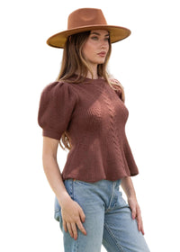 Flared Puff Sleeve Knit Top