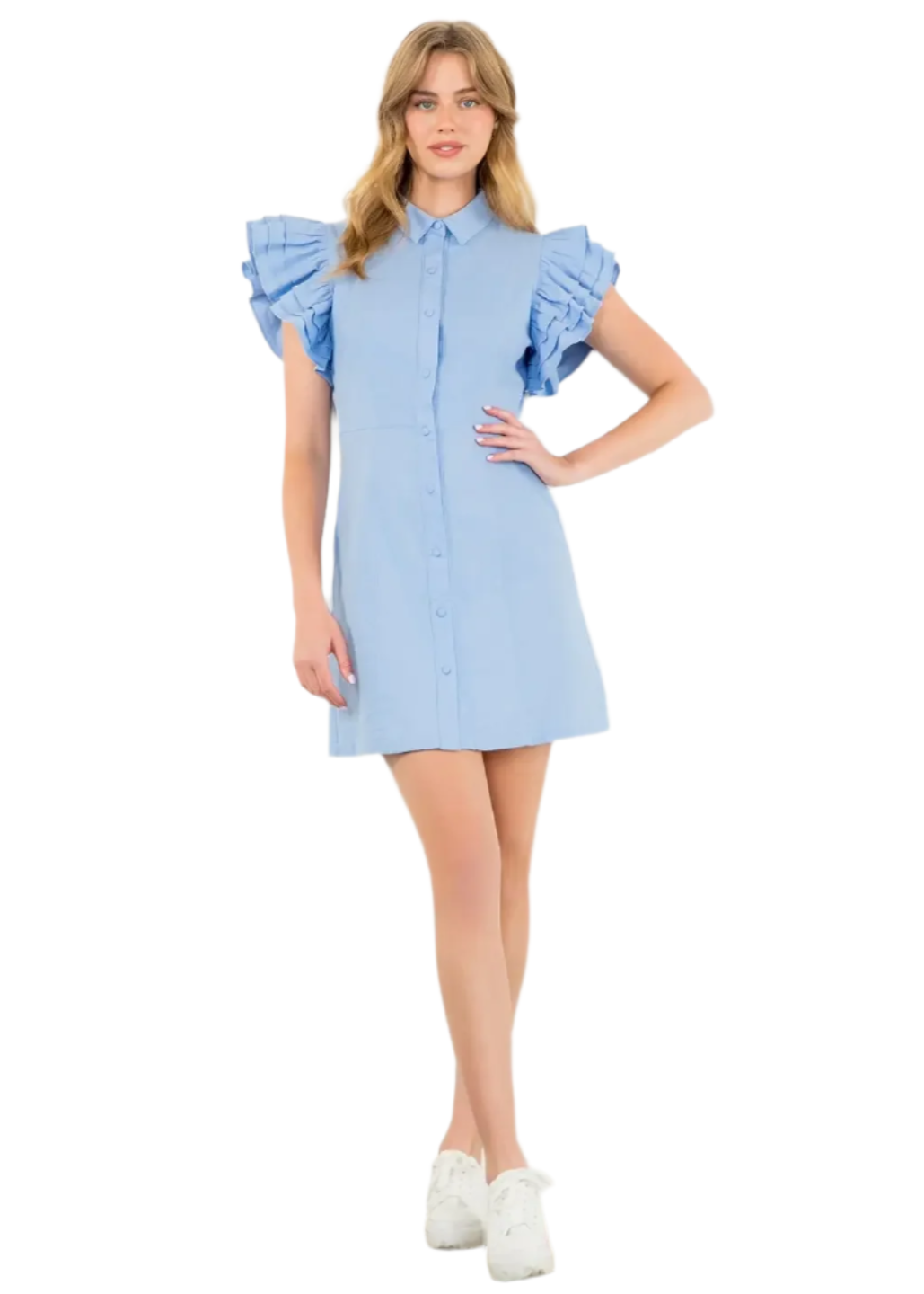 Flutter Sleeve Button Up Dress