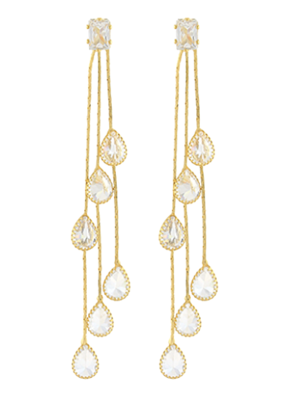 Baguette Fringe Teardrop Long Earrings