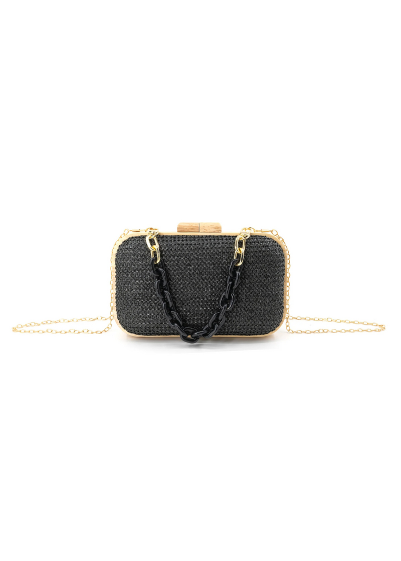 Sofie Woven and Wood Clutch