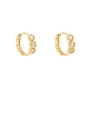 Accented 3 Stone Stud Hoops-Gold/Clear