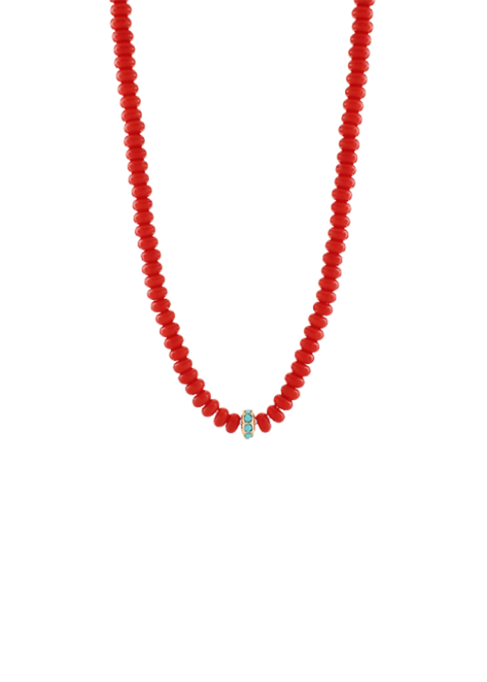 Ring Accent Bead Necklace - Red/Turquoise