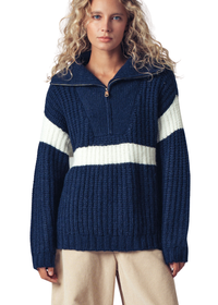 Chunky Half-zip Sweater With Stripe