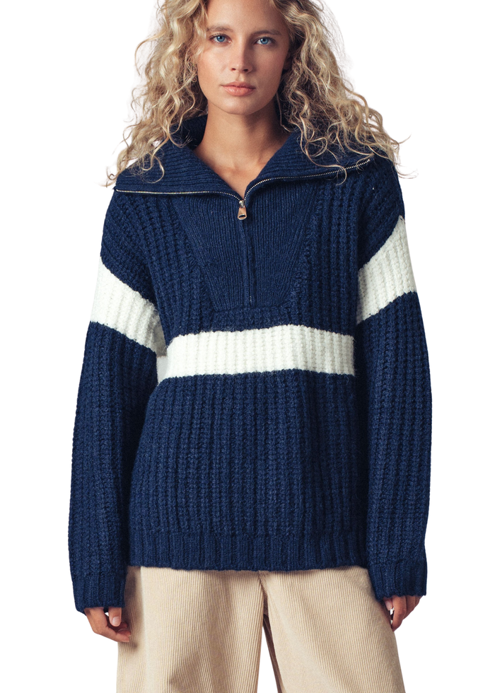 Chunky Half-zip Sweater With Stripe