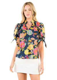 Short Sleeve Floral Pattern V-Neck Top